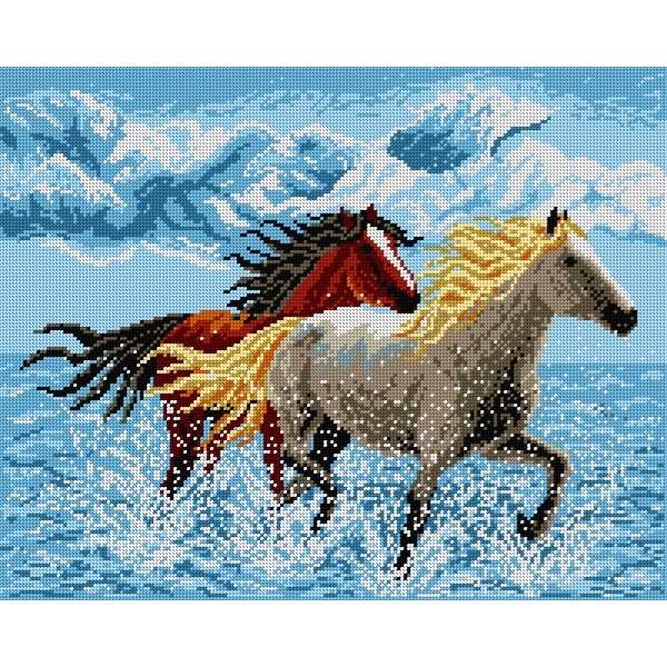 Painettu kanavakangas - Horses in the Water