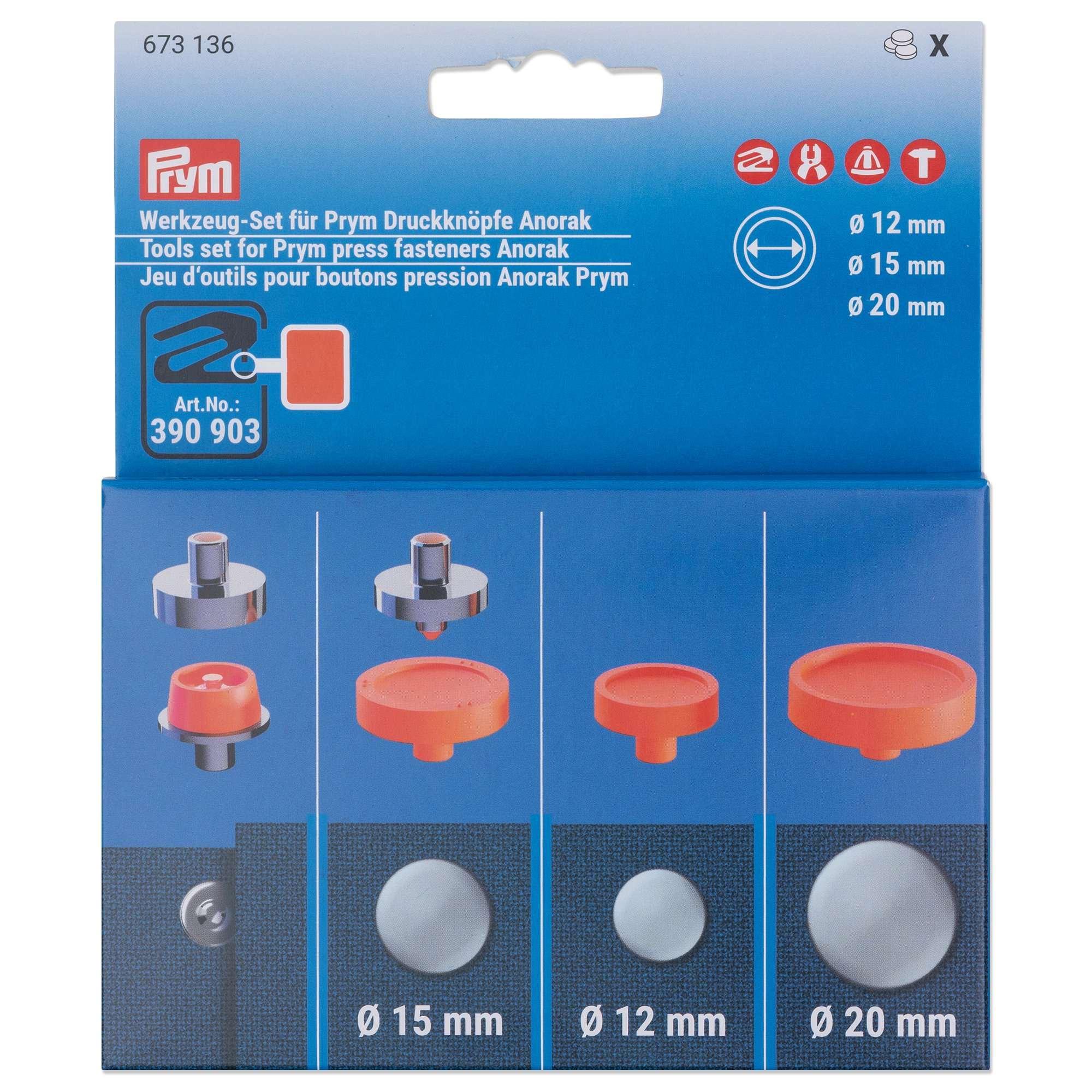 Prym Kiinnitystyökalut 12+15 ja 20mm Anorak painonapeille