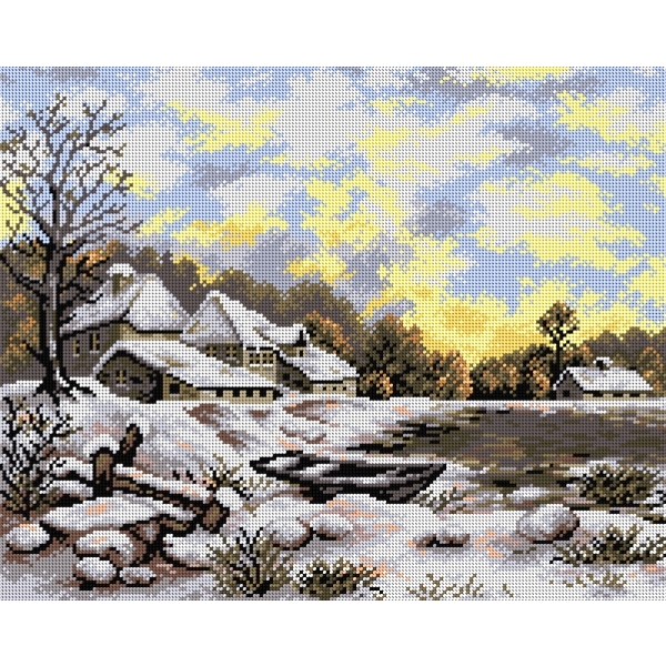 Painettu kanavakangas - Winter Landscape by the Lake