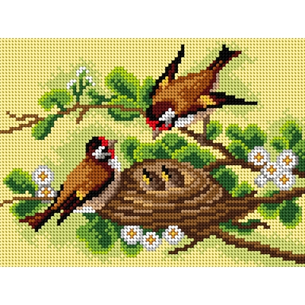 Painettu kanavakangas - Linnut pesällä