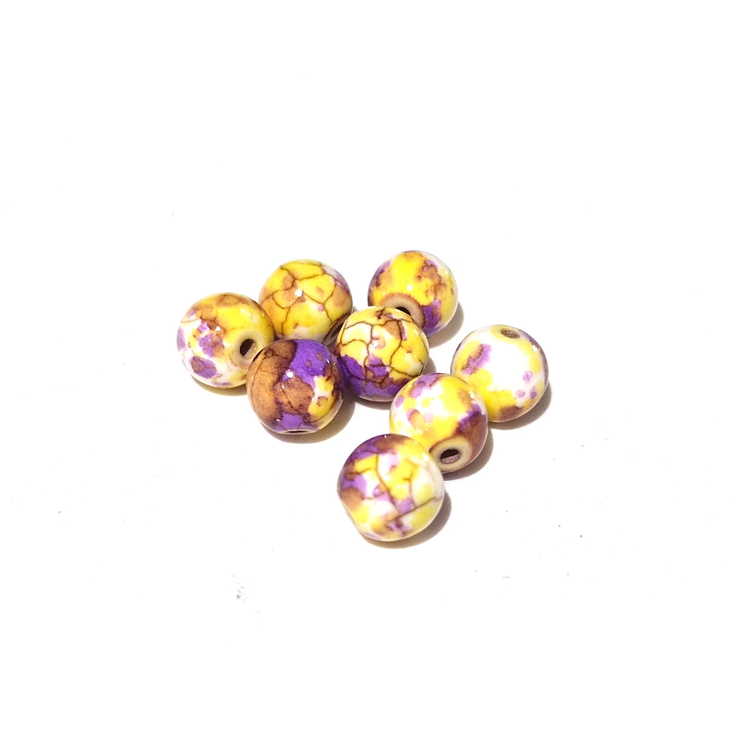 Keramiikkahelmi 8mm 12kpl - White-yellow-purple