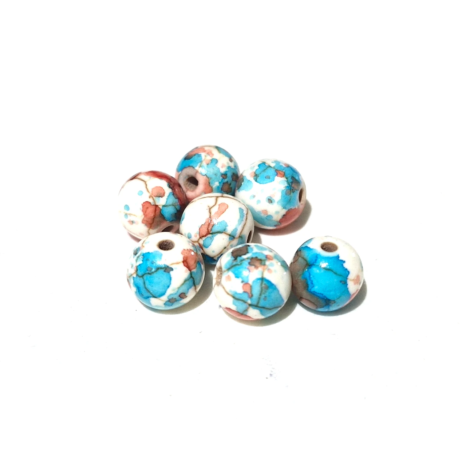 Keramiikkahelmi 8mm 12kpl - White-red-blue