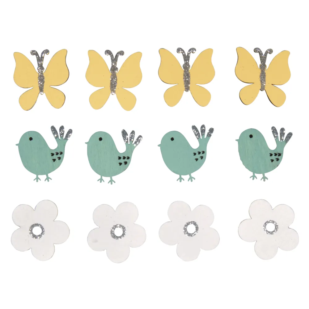 Puukoristeet 3-3,5cm 12kpl - Linnut