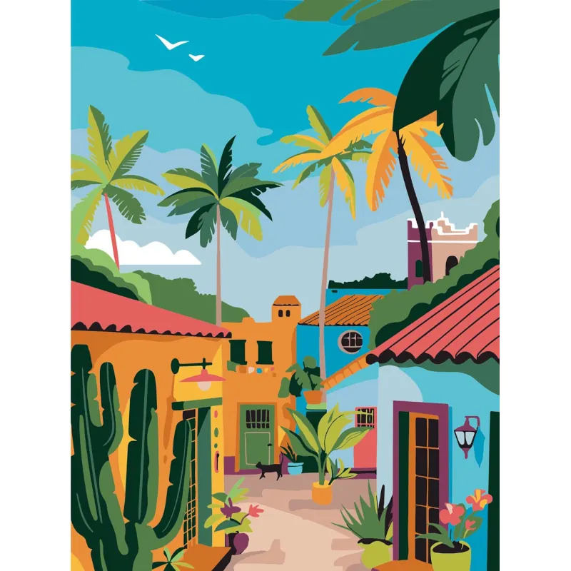 Numeromaalaus 30x40cm - Mexicolainen kylä