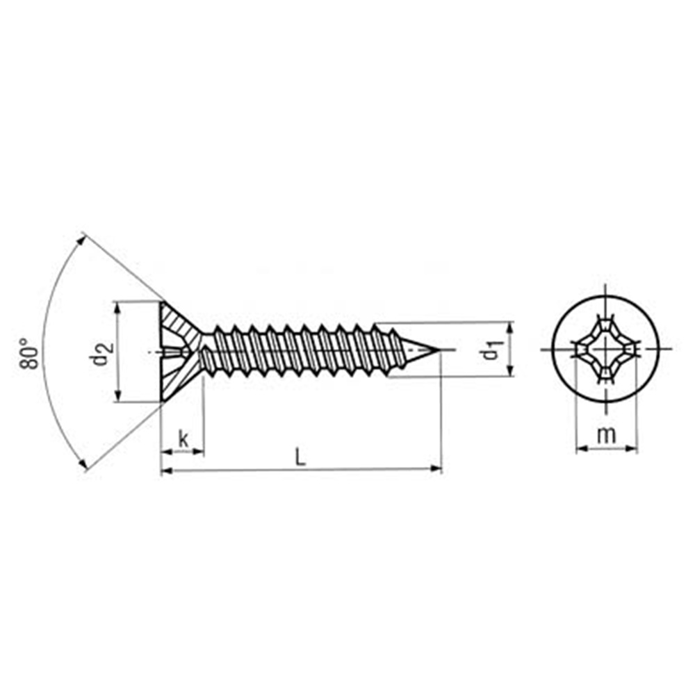 Uppokantainen Teräsruuvi 1.6mm x 8mm Musta DIN 7982 C Phillips