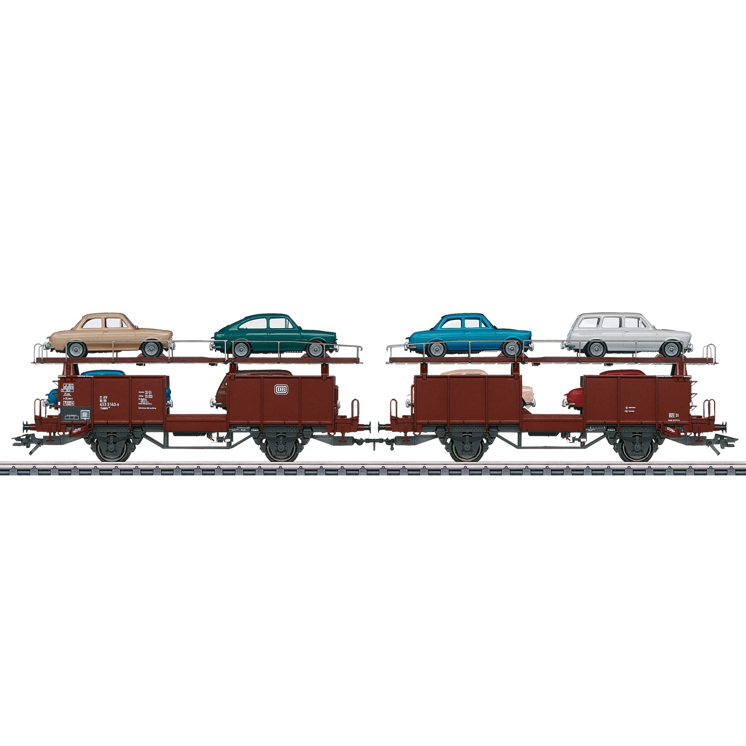 Laaes 541 autojenkuljetusvaunupari VolkswagenType 3 -autolastissa