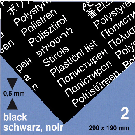 Polystyreenilevy 0.5mm x 20cm x 30cm - Musta