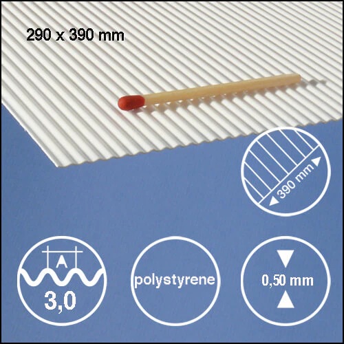 Polystyreenilevy 0.5mm x 29cm x 39cm - 3mm Aaltolevykuviolla