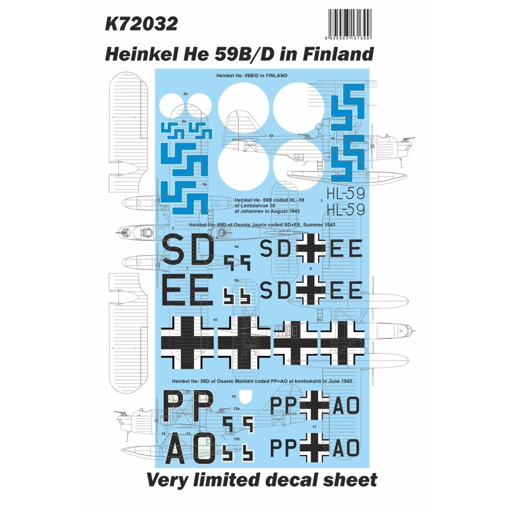 Heinkel He 59B/D 1:72 dekaalisarja SUOMI
