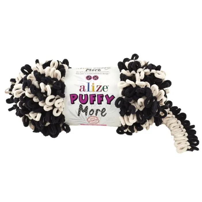 Alize Puffy More 150g - Musta-Vaalea Beige