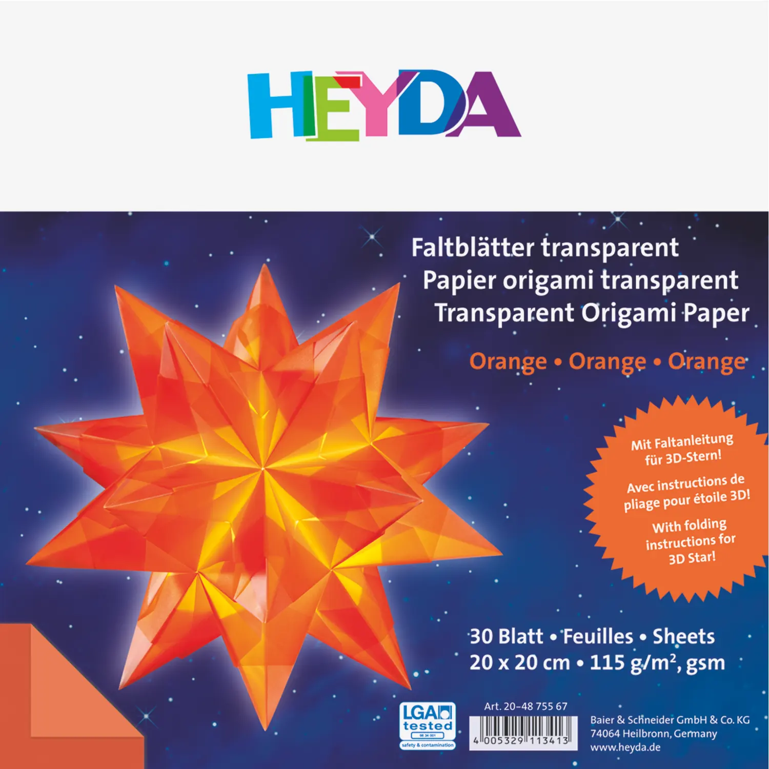 Origamipaperi 20x20cm 30kpl - Läpikuultava oranssi