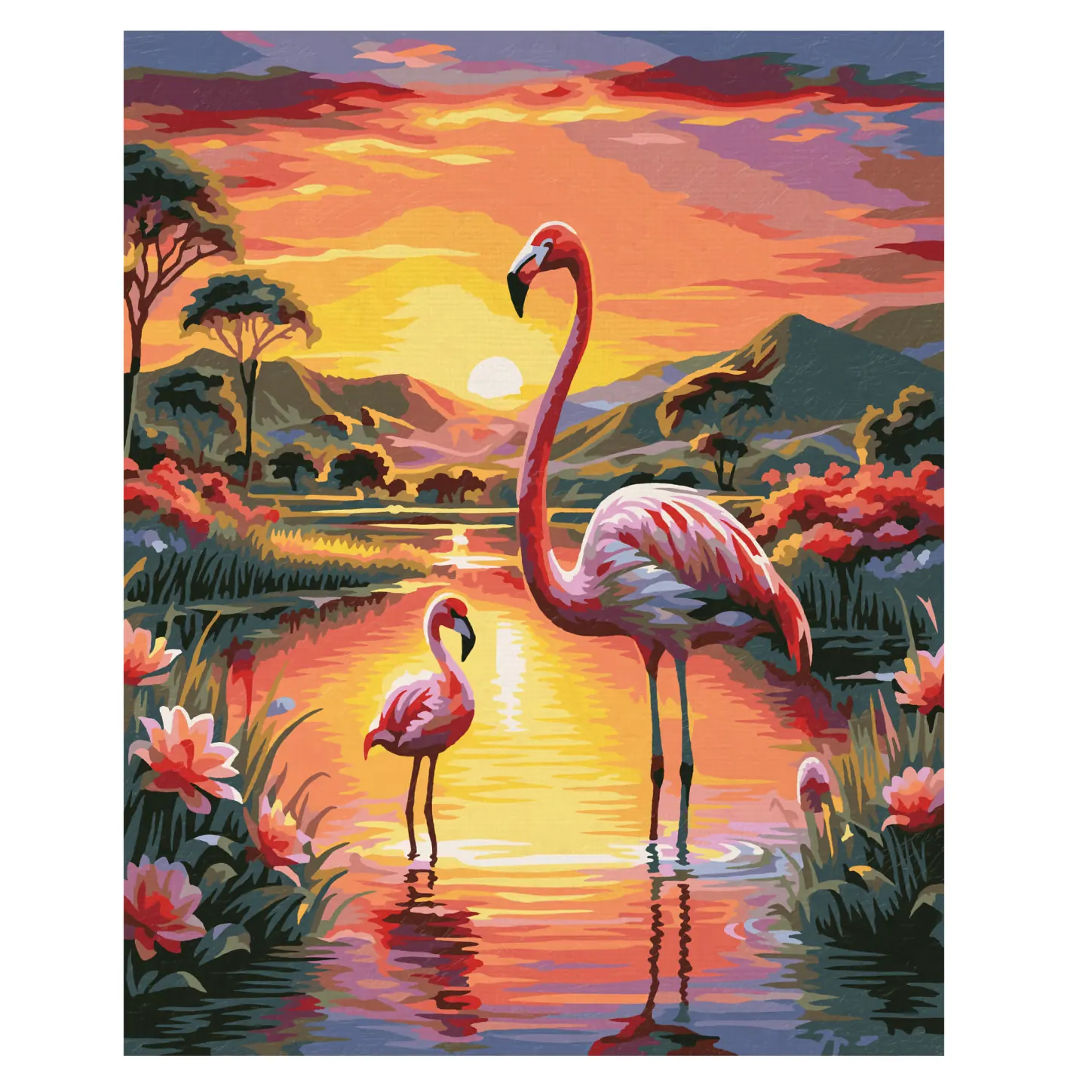 Numeromaalaus 24x30cm - Flamingos